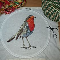 Mi Petírrojo terminado: Pintar con hilo: técnicas de ilustración textil. Embroider project by Navidad Alvarado Chung - 10.15.2020