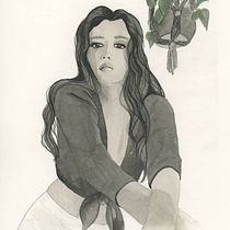 Chloe with pothos. Ilustração com tinta projeto de Rebecca Jasso - 21.10.2020