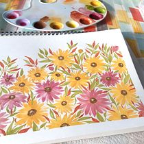 Zinnias, autumn colors palette. Un progetto di Pittura ad acquerello di Anna Radchenko - 24.10.2020