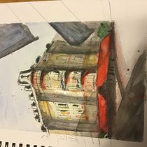 My project in Architectural Sketching with Watercolor and Ink course. Pintura em aquarela projeto de S Carriere - 27.10.2020