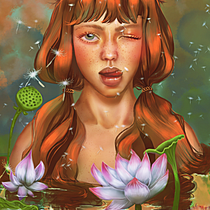 Cat girl in the pond. Digital Illustration project by Elisabeth Doyon - 11.16.2020