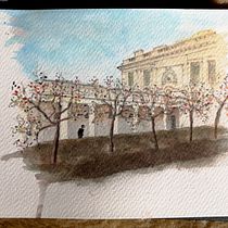 My final project of Obama at the White House in Architectural Sketching with Watercolor and Ink course. Ilustração arquitetônica, Pintura, e Pintura em aquarela projeto de Denéa Buckingham - 18.11.2020