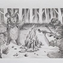 Un oso está bailando en el claro del bosque.... Fine Arts, and Pencil Drawing project by Amanda González García - 12.31.2020