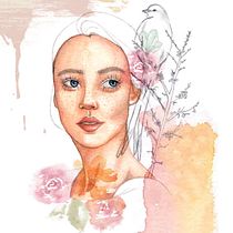 Meu projeto do curso: Retrato ilustrado em aquarela. Projekt z dziedziny Trad, c, jna ilustracja i Malowanie akwarelą użytkownika Rayany Aguiar - 01.12.2020