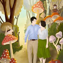 Friends walking in a Mushroom Forest. Een project van Digitale illustratie van Tea Tom - 15.12.2020