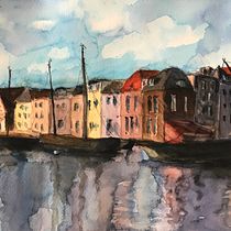 My project in Architectural Sketching with Watercolor and Ink course: The city of Leiden, The Netherlands . Pintura em aquarela projeto de yinzhihelan - 04.12.2020