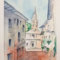 My project in Architectural Sketching with Watercolor and Ink course. Rivoli's city center. . Pintura em aquarela projeto de Serena - 08.12.2020