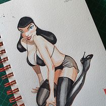 Mi Proyecto del curso: Ilustración de una pin-up con técnicas tradicionales. Un proyecto de Ilustración tradicional y Pintura a la acuarela de Peri Kles - 09.12.2020