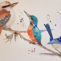 Kookaburra, Kingfisher and Fairy Blue Wren from Australia. Projekt z dziedziny Malowanie akwarelą użytkownika Jenny Foreman - 14.12.2020
