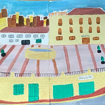 La plaza de mi pueblo. Pintura guache projeto de Amanda Guzman - 27.12.2020