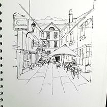 Bath scenes in Architectural Sketching with Watercolor and Ink course. Sketching, Drawing, Watercolor Painting, Architectural Illustration, Sketchbook & Ink Illustration project by Jennifer Cantell - 05.31.2021