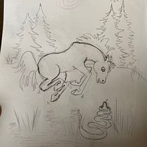 Horse startled by rattlesnake . Children's Illustration, Traditional illustration, Watercolor Painting, Fine Arts, Painting, and Gouache Painting project by Kiya and Company - 01.06.2021
