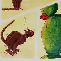 Creative Drawing with Ink and Gouache course - Cat & Cactus. Un projet de B , et e dessinée de the_flying_ewe - 02.01.2021