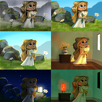 A Girl Picking Flowers. Digital Illustration, and Lighting Design project by artngoodfeelings - 01.03.2021