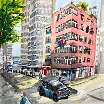 My project in Urban Landscapes in Watercolor course, street corner near a busy road. Projekt z dziedziny Malowanie akwarelą użytkownika bswtse - 12.01.2021