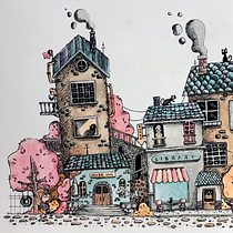 La ciudad vacía. Un proyecto de Ilustración tradicional, Ilustración infantil, Pintura a la acuarela, Bellas Artes, Pintura, Dibujo a lápiz, Dibujo y Narrativa de Luis Preciado - 13.01.2021