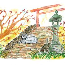 Spirit Wolf at the Temple. Een project van Traditionele illustratie y Aquarelschilderen van Theo Souza - 16.03.2021