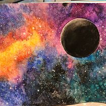 Planeta oscuro en galaxia multicolor. Un progetto di Creatività e Pittura ad acquerello di Gemma Estany Ferrer - 07.03.2021