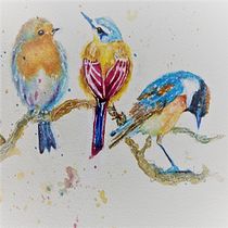 Songbirds on branch by LeslieMy project in Artistic Watercolor Techniques for Illustrating Birds course. Watercolor Painting project by leslie.lawrence - 01.24.2021