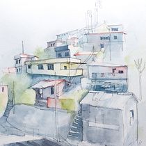 Brazilian Favela for Architectural Sketching with Watercolor and Ink course. Ilustração arquitetônica, Pintura, e Pintura em aquarela projeto de mariaalexpetrova - 02.02.2021