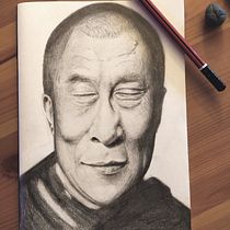 Dalai Lama Portrait Final Project. My project in Realistic Portrait with Graphite Pencil course. Drawing project by Rob S W - 02.25.2021