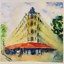 My project in Architectural Sketching with Watercolor and Ink course. Pintura em aquarela projeto de Karin Asraf - 31.01.2021