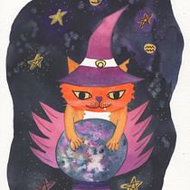 Witchy Cat: My project in Illustration Techniques with Watercolor and Gouache course. Gouache Painting, Traditional illustration, and Watercolor Painting project by Claudia Aurednik - 02.10.2021