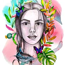 Mi Proyecto del curso: Ilustración de retrato con técnicas analógicas y digitales. Un progetto di Disegno di ritratti, Illustrazione botanica, Illustrazione digitale e Pittura ad acquerello di Delia Sepulveda Pizarro - 23.02.2021