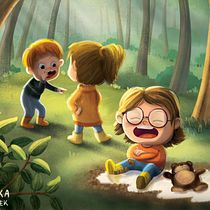 Kids in the forest. Children's Illustration, and Digital Illustration project by Adrika Černáčková - 02.23.2021