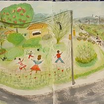 Walking the Neighborhood in Eswatini. Gouache Painting project by Catharine Sander - 03.10.2021