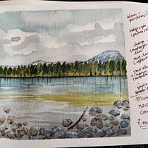 Mi proyecto de paisaje en acuarela: Montañas rocosas y lago de Canada. Fine Arts, Watercolor Painting, and Color Theor project by Julia Capde - 03.07.2021