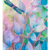 Bosque azul y libélula Mi Proyecto del curso: Técnicas de acuarela en negativo para ilustración botánica Ein Projekt aus dem Bereich Traditionelle Illustration, Aquarellmalerei und Botanische Illustration von Pilar Alvarado - 02.03.2021