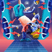 BBOY-CAT: Ilustración geométrica con volumen. Design de personagens, Ilustração tradicional e Ilustração digital projeto de Yair Espinosa Canela - 08.03.2021