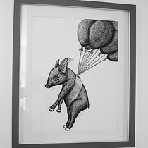 El Cerdito que voló por su libertad. Desenho, Desenho artístico, Desenho realista, Ilustração tradicional, Ilustração com tinta e Ilustração naturalista projeto de Kevin Mojica - 08.03.2021