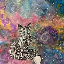Galaxia y detalle de Zorro en tinta china blanca y negra.. Un progetto di Illustrazione tradizionale di Luz Elena López - 13.03.2021