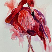 DANCING FLAMINGO---My project in Artistic Watercolor Techniques for Illustrating Birds Course. Watercolor Painting project by Denise Bull - 03.12.2021