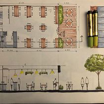 My Bistro's project in Introduction to Freehand Architectural Design course. Architectural Illustration project by João Mota - 03.15.2021
