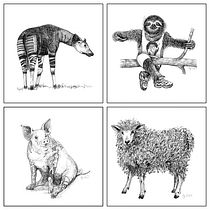 My project in Surrealistic Fineliner Illustration course: OKAPI / SLOTH / PIG / SHEEP. Ilustração tradicional projeto de Alena Prosecova - 27.03.2021