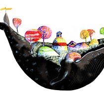 Jona und der grosse Fisch. Collage, Traditional illustration, Ink Illustration, and Children's Illustration project by Nadja Bieri - 03.26.2021