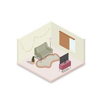 Minimalist living room | Isometric vector illustration - meu projeto do curso: Ilustração vetorial isométrica a partir do zero. Design e Ilustração vetorial projeto de Mariana da Rocha Lima - 19.03.2021