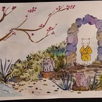 My project in Watercolor Illustration with Japanese Influence course. Thank you Flor !. Een project van Aquarelschilderen van Flora Vidal - 22.03.2021