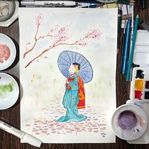 Mi Proyecto del curso: Ilustración en acuarela con influencia japonesa. Een project van Aquarelschilderen van Marianela Víquez - 31.03.2021