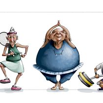 The 4 sporty pensioners. Character Design, Digital Illustration, and Traditional illustration project by Daniela - 04.05.2021