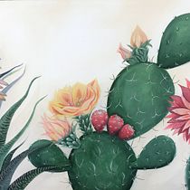 Mi Proyecto del curso: Pintura botánica con acrílico... Cambié un poco la composición a un formato panorámico. Eliminé el follaje de fondo por que quería una sensación más limpia y desértica... . Botanical Illustration project by Andrea Gaume - 04.10.2021