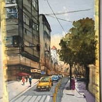 My project in Urban Landscapes in Watercolor course. Un projet de Aquarelle, Beaux Arts et Illustration architecturale de Claudia Martin - 11.04.2021