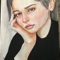 My project in Watercolor Portrait from a Photo course. Portrait Drawing, and Watercolor Painting project by Nidia Mercado - 04.17.2021
