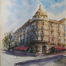 Via Veneto, Roma, un angolo di Parigi.... Arquitetura, Arte urbana, Ilustração arquitetônica, e Pintura em aquarela projeto de Giorgio Grimaldi - 21.04.2021