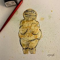 I found inspiration on the International Day of Mother Earth and drew "Venus of Willendorf" using the blotted line technique and watercoloring. . Un proyecto de Diseño de personajes, Ilustración infantil y Collage de Eleni Konstantinidou - 20.04.2021