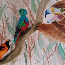 MI COMPOSICIÓN: ENCUENTRO CON EL ÁGUILA. Watercolor Painting project by cintyaortizlemos - 04.21.2021