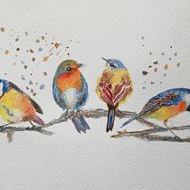My project in Artistic Watercolor Techniques for Illustrating Birds course. Thanks to Sara's valuable advice I painted my first birds. I don't like  splashes so much: I think I should put more water. What do you think? Good day to you. Watercolor Painting project by loredanabozzi - 04.22.2021